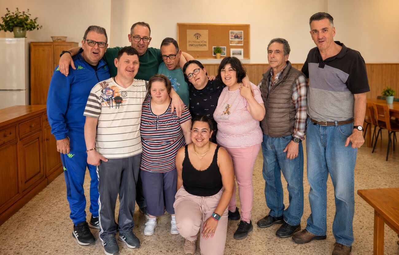 El grupo de un taller, reunido